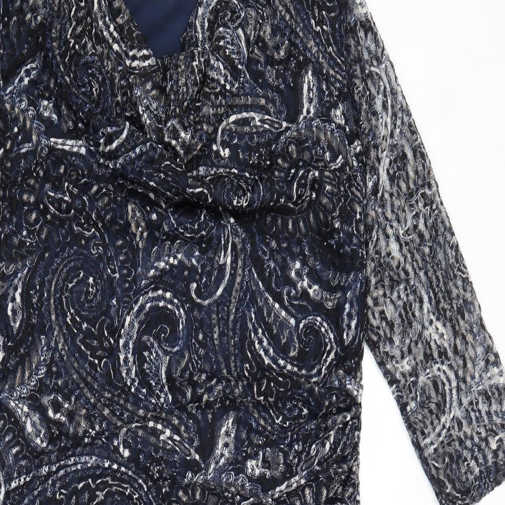 Monsoon Womens Blue Geometric Polyester A-Line Size 18 Cowl Neck Pullover