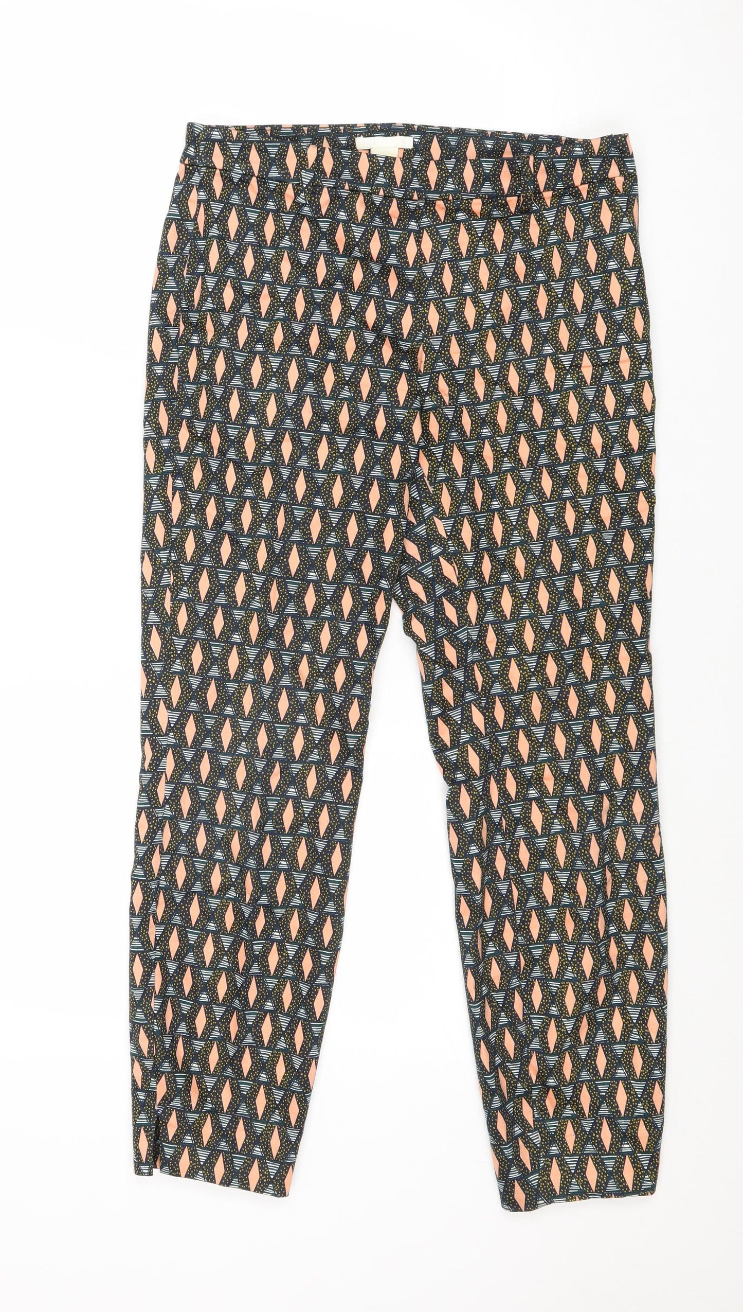 H&M Womens Multicoloured Geometric Cotton Trousers Size 8 Regular Zip
