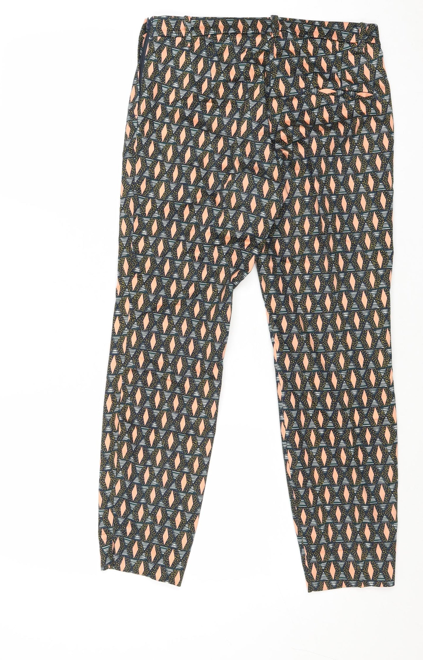 H&M Womens Multicoloured Geometric Cotton Trousers Size 8 Regular Zip