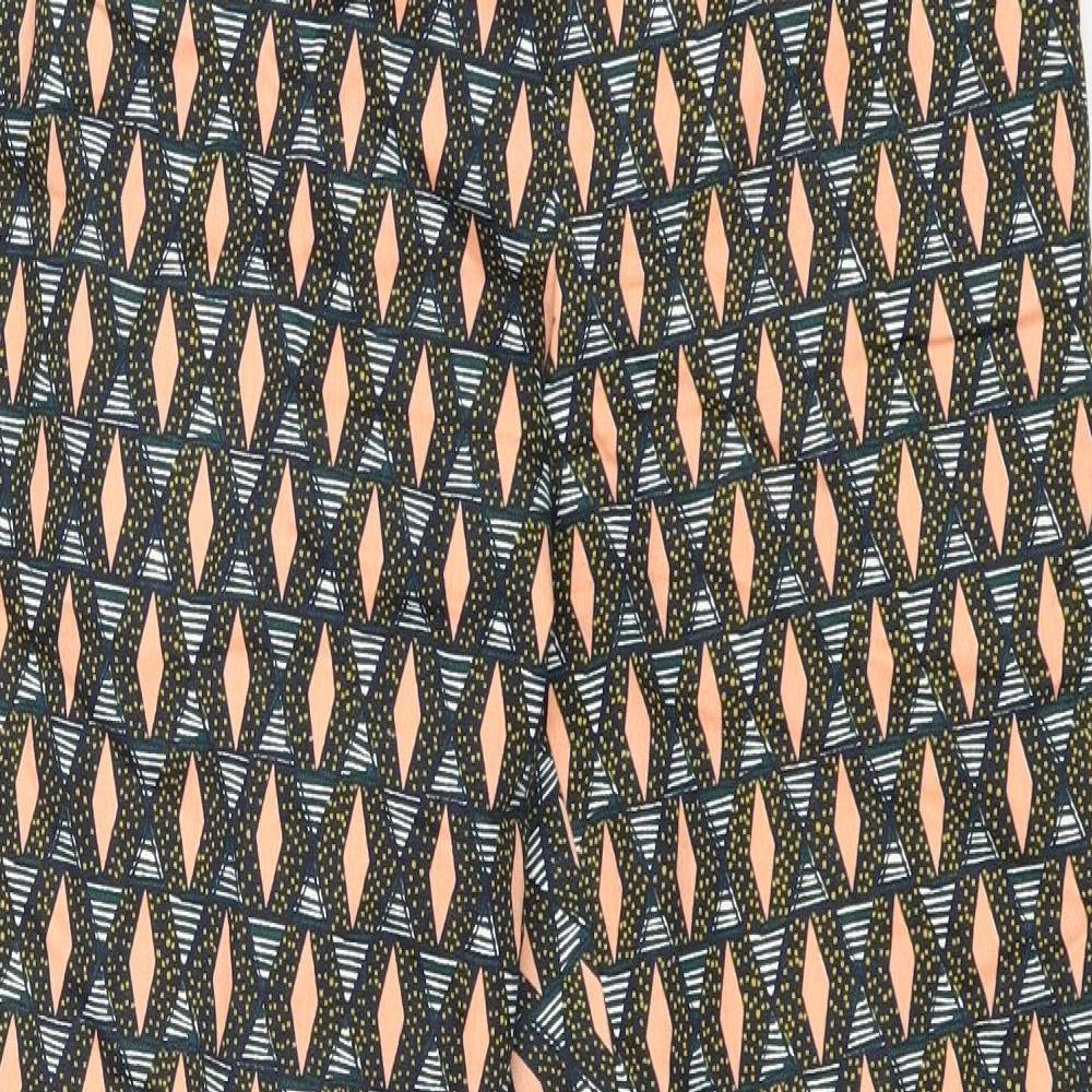 H&M Womens Multicoloured Geometric Cotton Trousers Size 8 Regular Zip