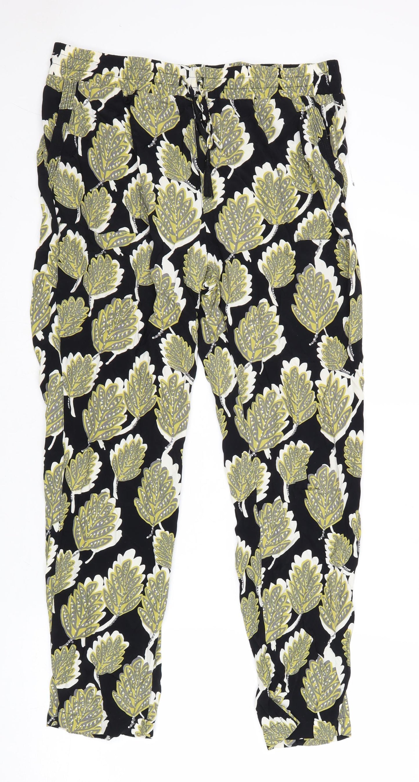 White Stuff Womens Multicoloured Geometric Viscose Trousers Size 12 Regular Drawstring - Leaf Print