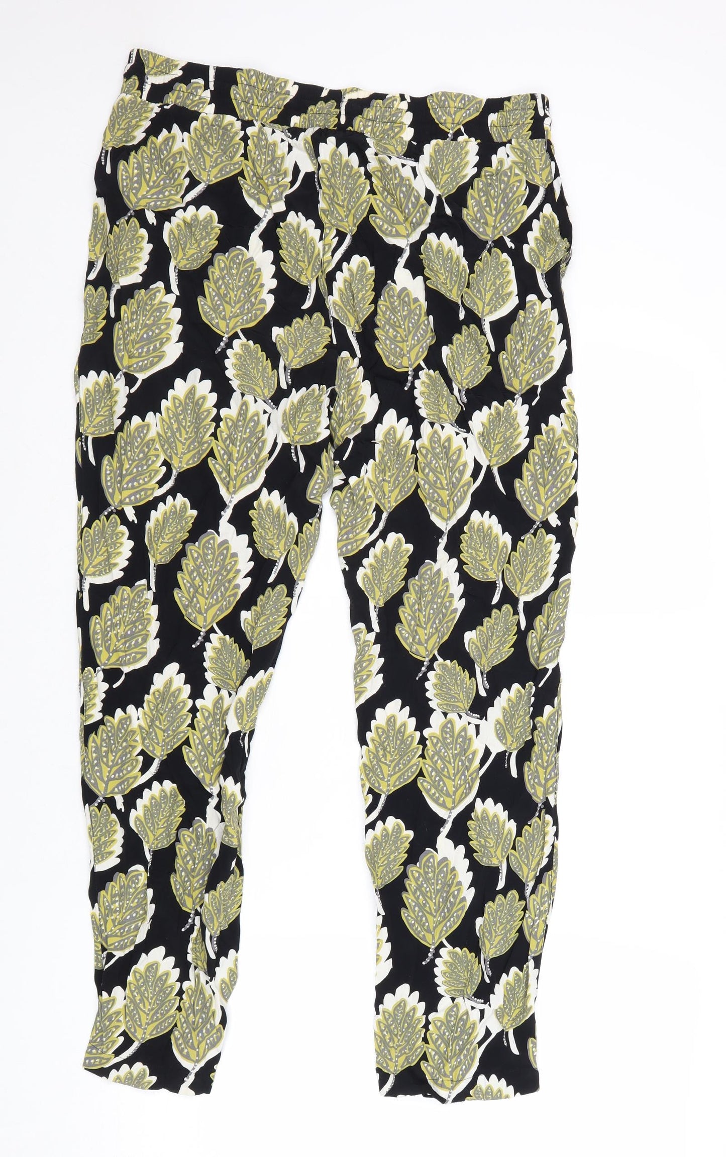 White Stuff Womens Multicoloured Geometric Viscose Trousers Size 12 Regular Drawstring - Leaf Print