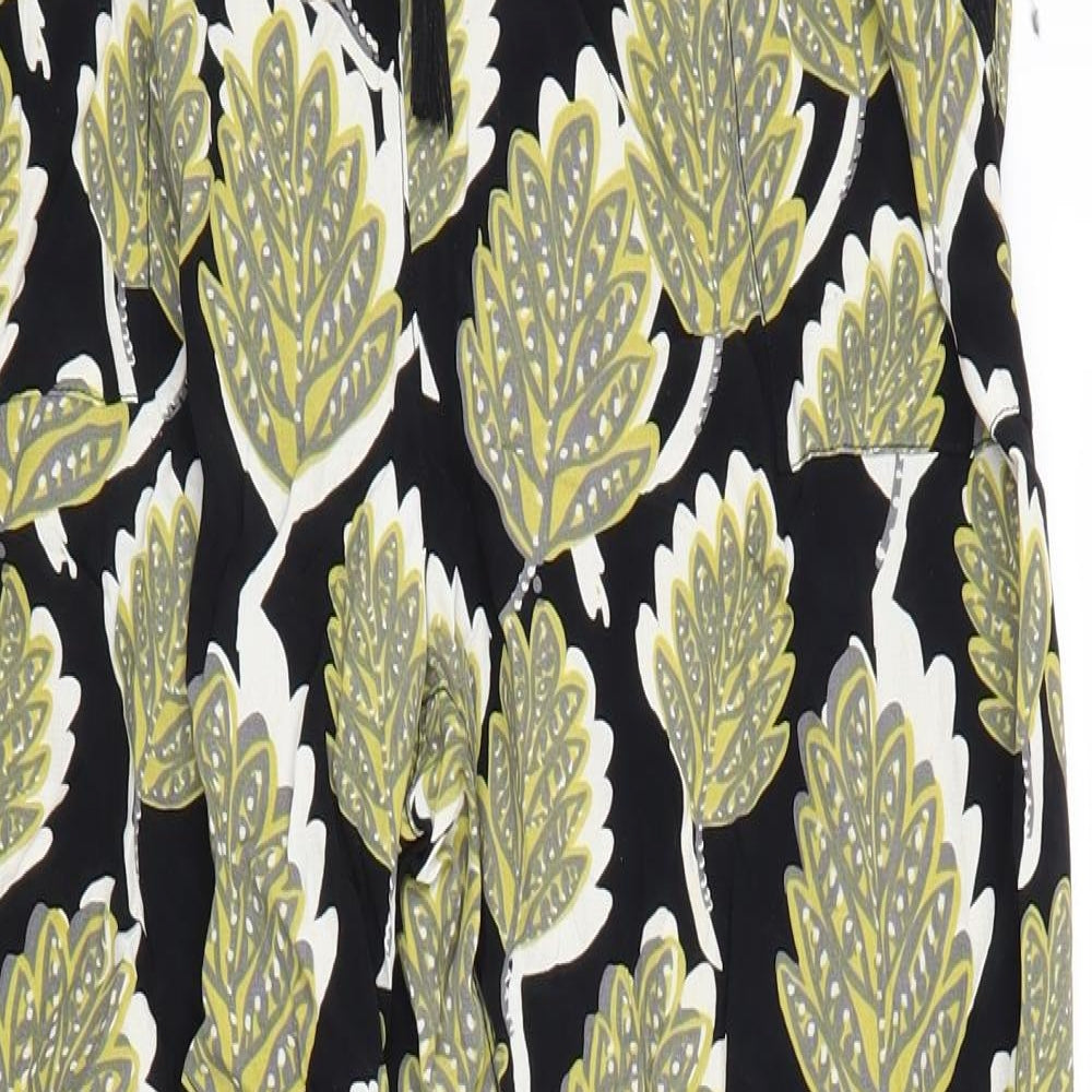 White Stuff Womens Multicoloured Geometric Viscose Trousers Size 12 Regular Drawstring - Leaf Print