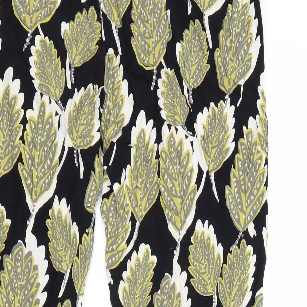 White Stuff Womens Multicoloured Geometric Viscose Trousers Size 12 Regular Drawstring - Leaf Print