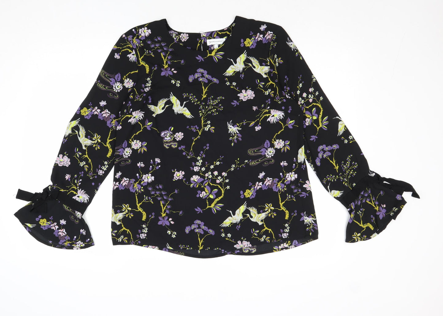 Mountain Warehouse Womens Black Floral Polyester Basic Blouse Size 12 Round Neck