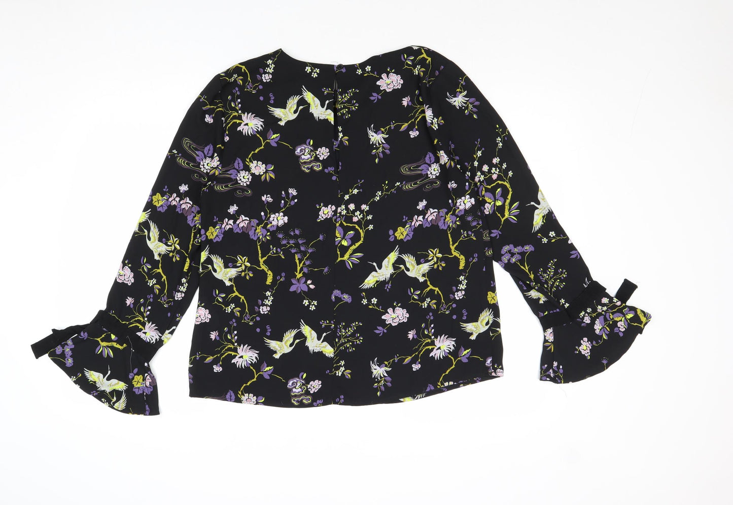Mountain Warehouse Womens Black Floral Polyester Basic Blouse Size 12 Round Neck