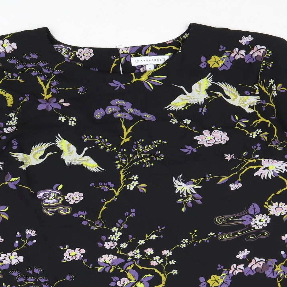 Mountain Warehouse Womens Black Floral Polyester Basic Blouse Size 12 Round Neck