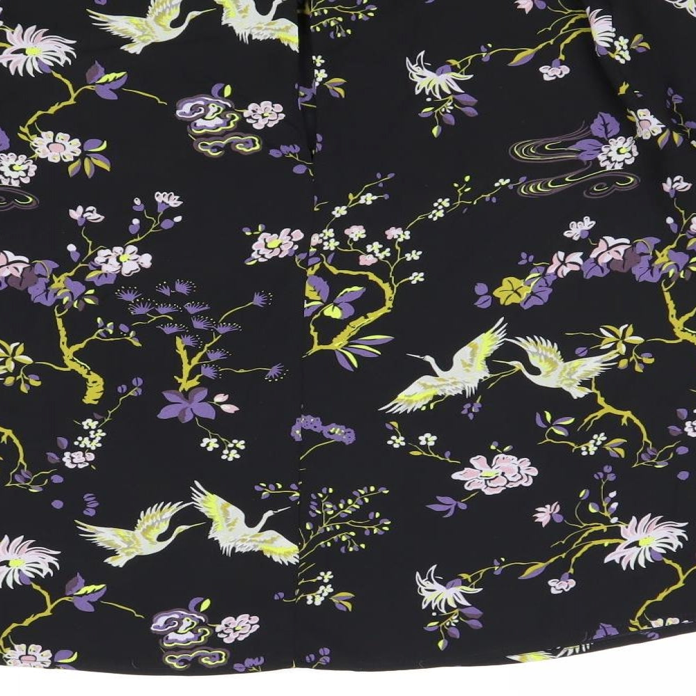 Mountain Warehouse Womens Black Floral Polyester Basic Blouse Size 12 Round Neck