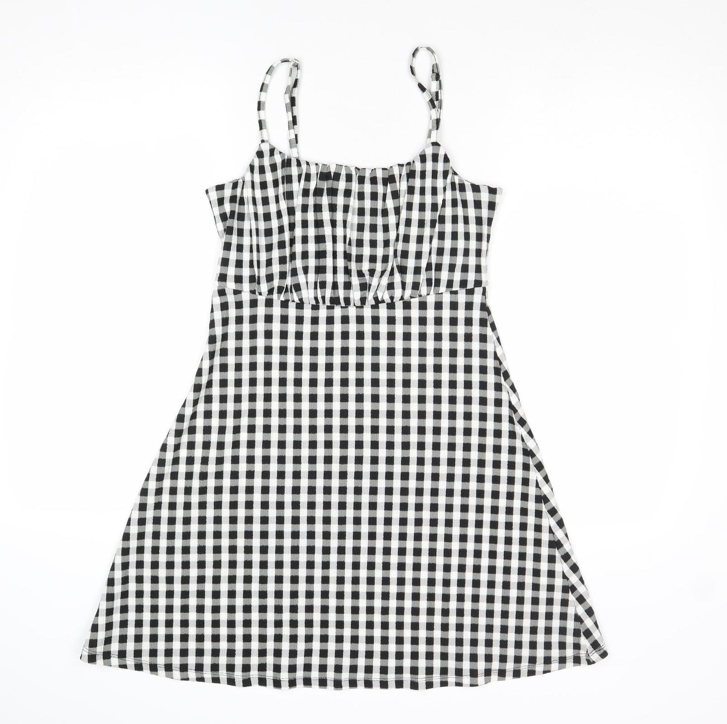 New Look Womens Black Gingham Polyester Tank Dress Size 10 Round Neck Pullover