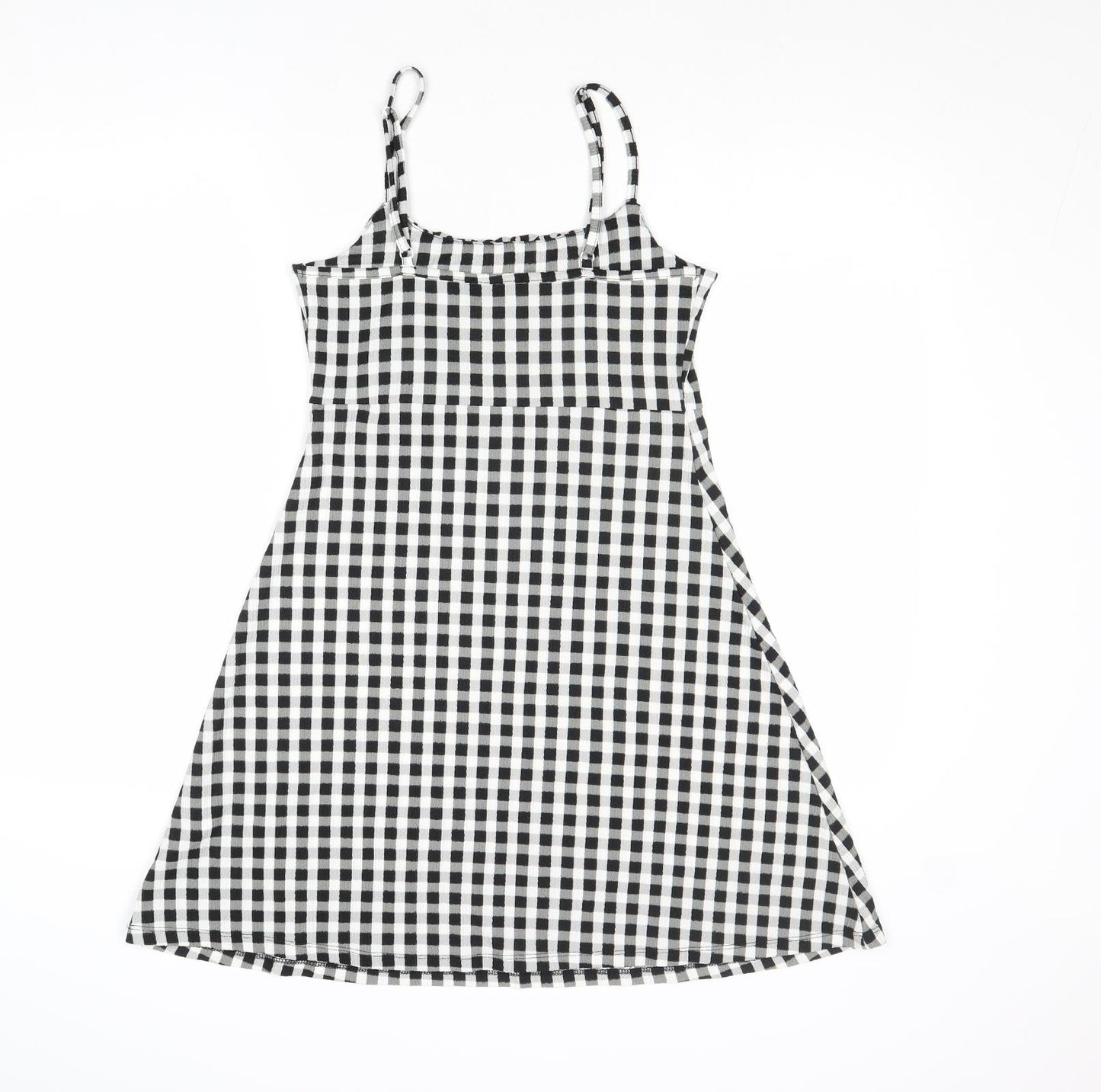 New Look Womens Black Gingham Polyester Tank Dress Size 10 Round Neck Pullover