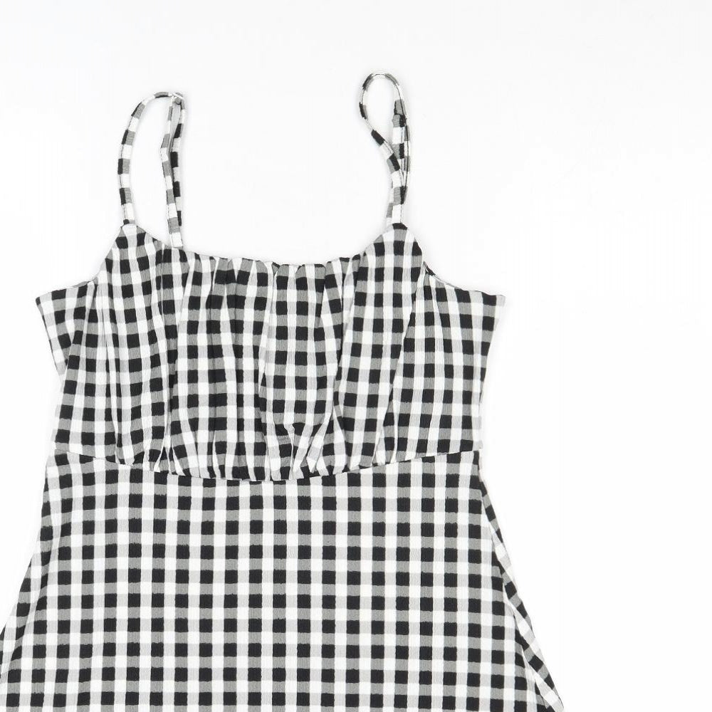 New Look Womens Black Gingham Polyester Tank Dress Size 10 Round Neck Pullover