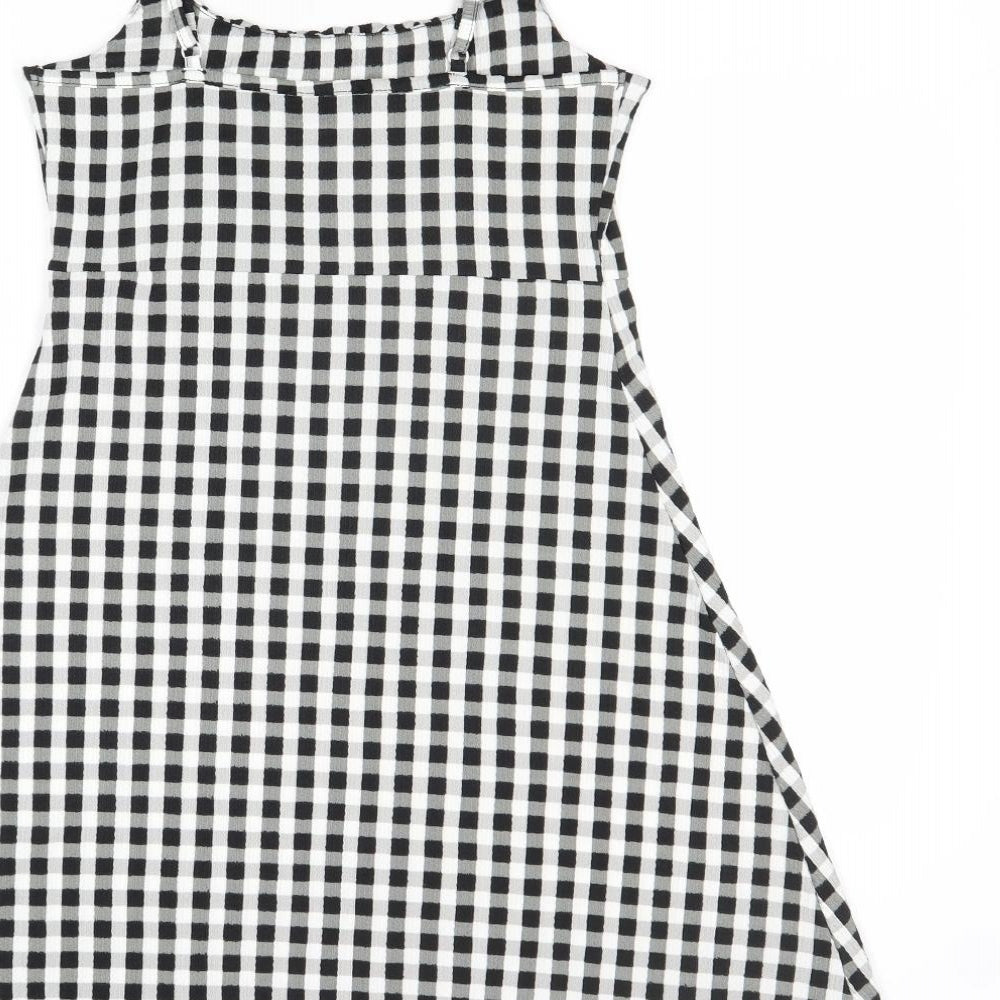 New Look Womens Black Gingham Polyester Tank Dress Size 10 Round Neck Pullover