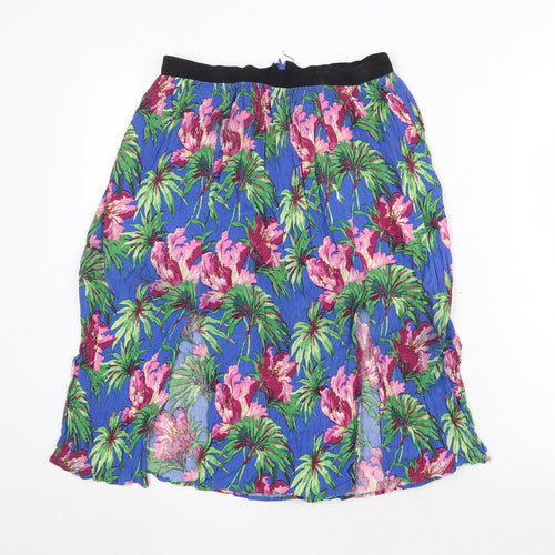Topshop Womens Blue Floral Viscose Swing Skirt Size 10 Zip