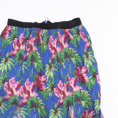 Topshop Womens Blue Floral Viscose Swing Skirt Size 10 Zip