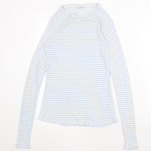 MTWTFSS Weekday Womens Blue Striped Cotton Basic T-Shirt Size S Round Neck