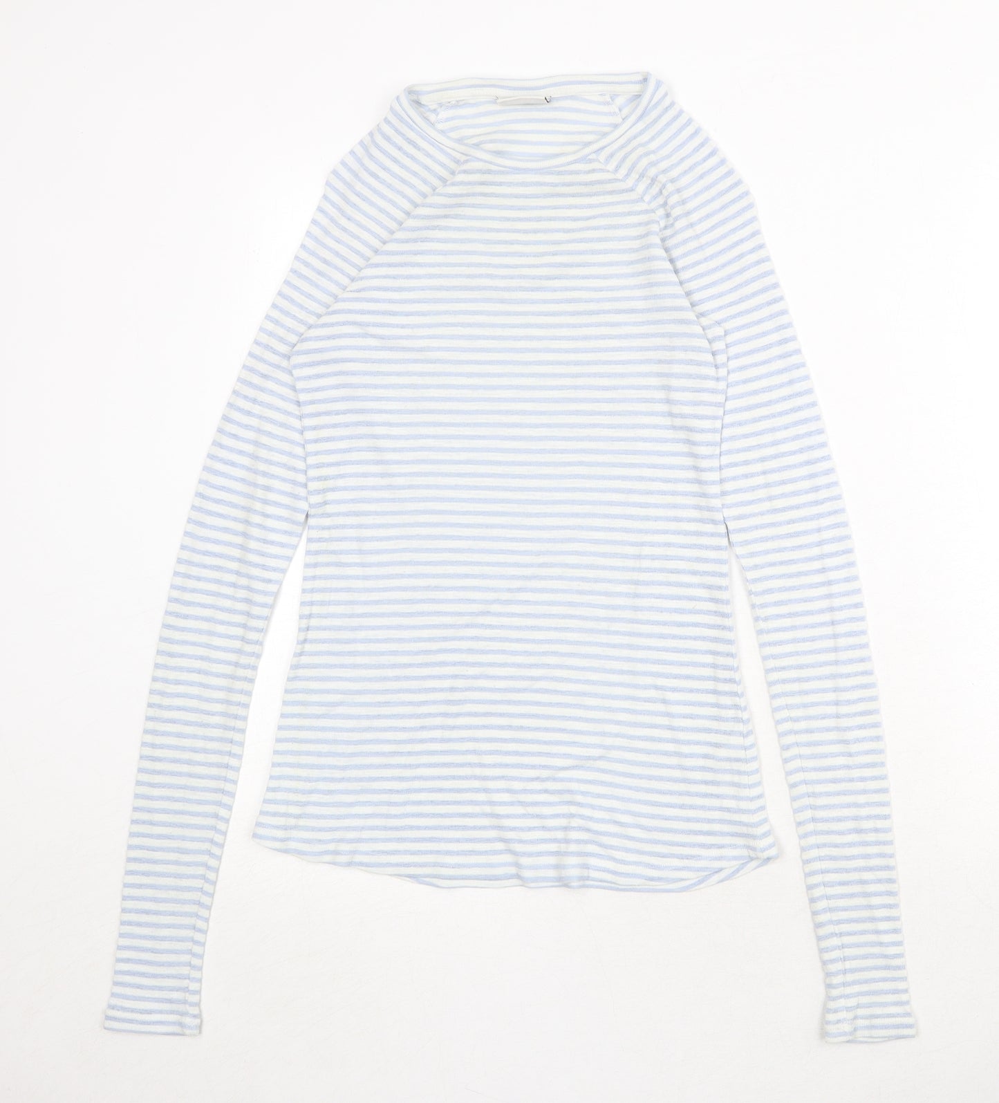 MTWTFSS Weekday Womens Blue Striped Cotton Basic T-Shirt Size S Round Neck