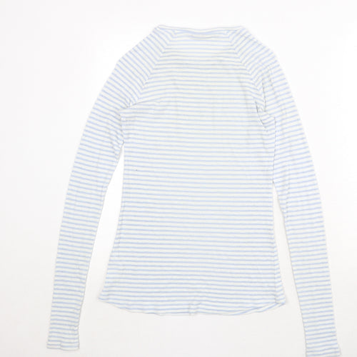 MTWTFSS Weekday Womens Blue Striped Cotton Basic T-Shirt Size S Round Neck