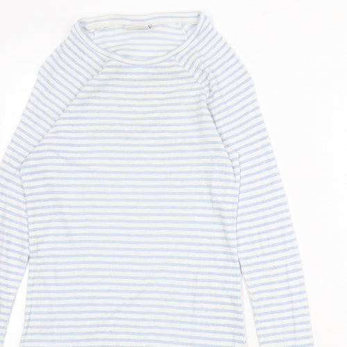 MTWTFSS Weekday Womens Blue Striped Cotton Basic T-Shirt Size S Round Neck