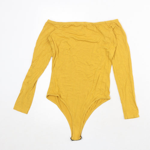 PRETTYLITTLETHING Womens Yellow Viscose Bodysuit One-Piece Size 10 Snap