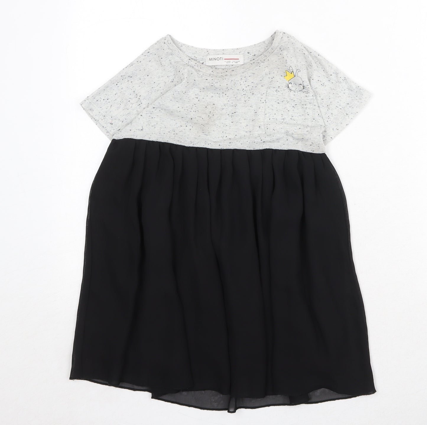 Minoti Girls Black Colourblock Polyester T-Shirt Dress Size 5-6 Years Boat Neck Pullover