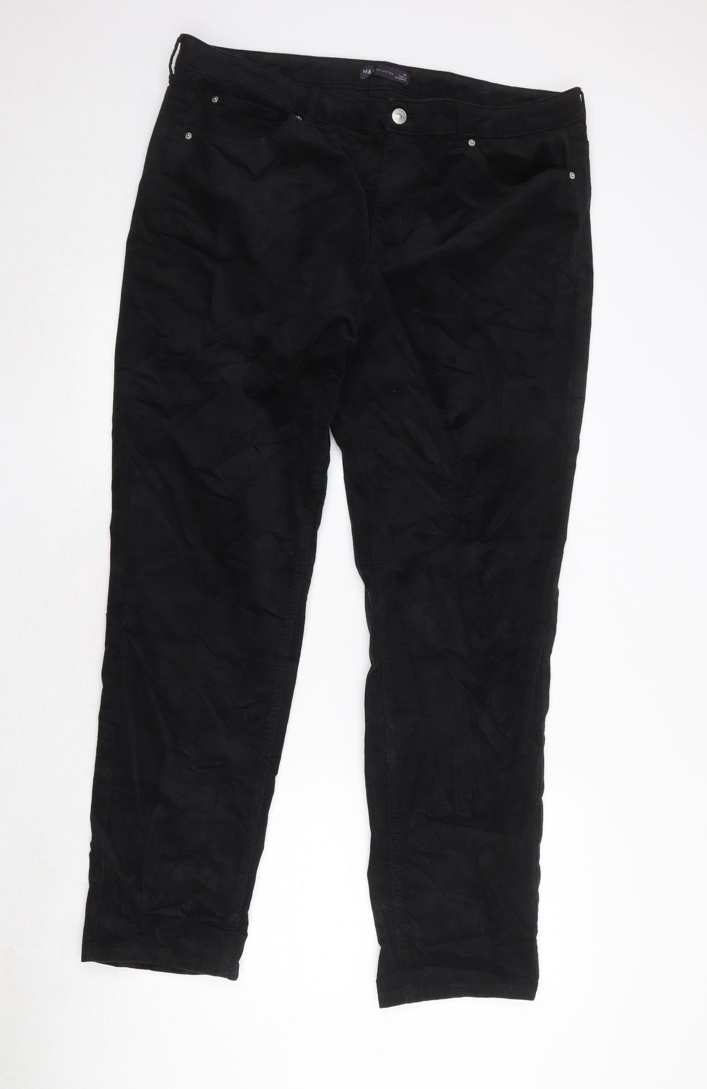 Marks and Spencer Womens Black Cotton Trousers Size 20 Regular Zip