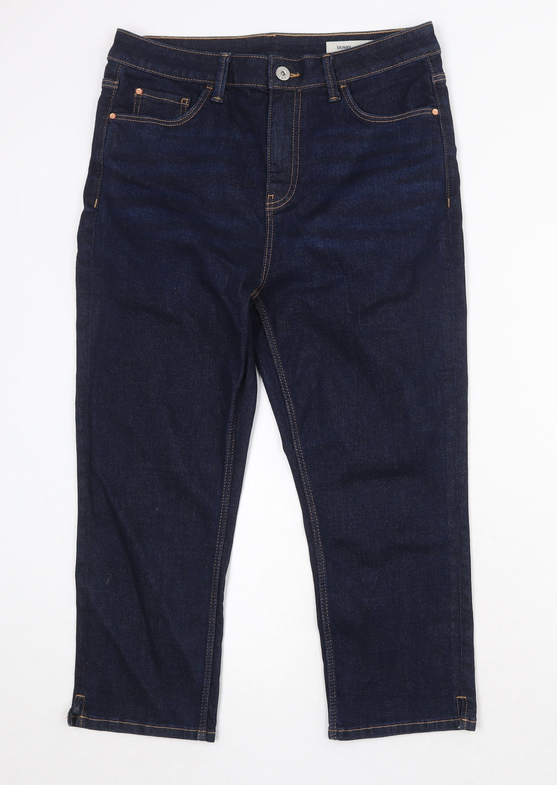 Marks and Spencer Womens Blue Cotton Straight Jeans Size 14 Regular Zip