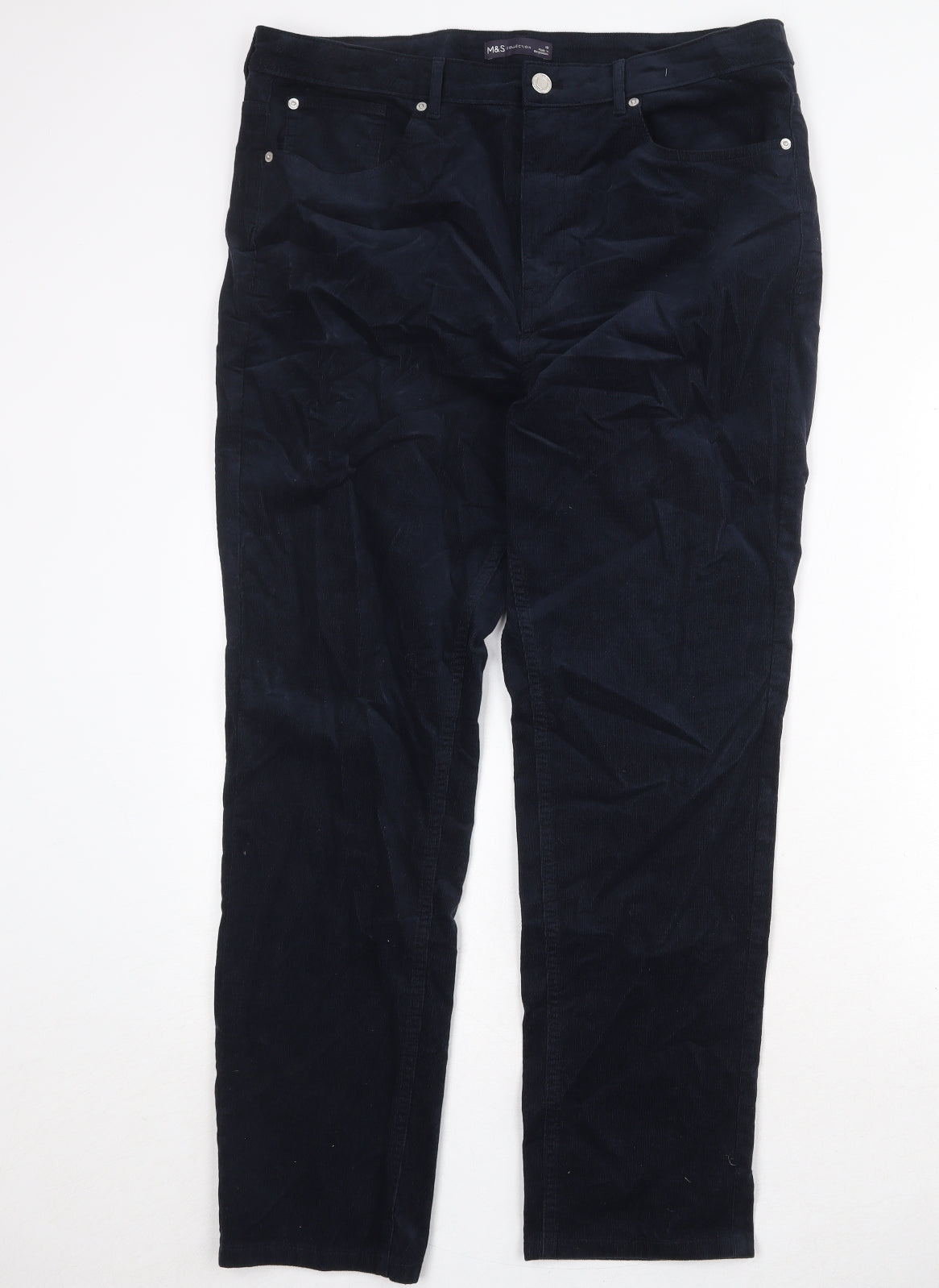 Marks and Spencer Womens Blue Cotton Trousers Size 18 Regular Zip