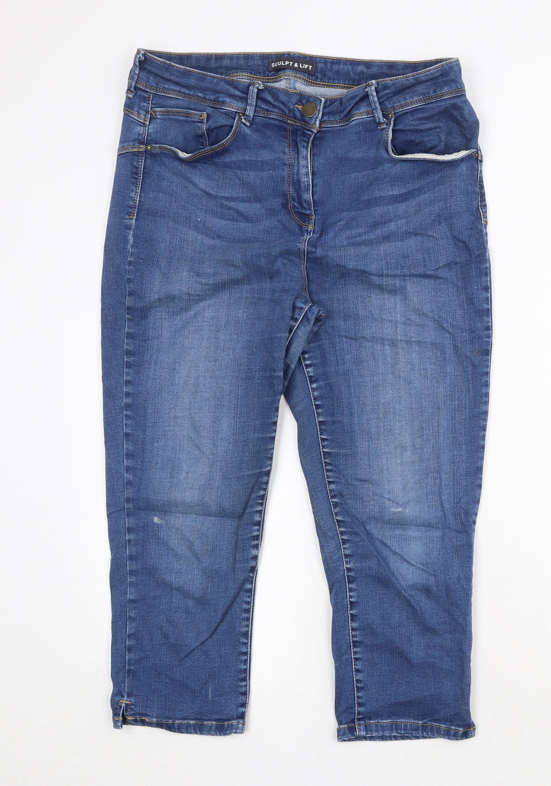 Marks and Spencer Womens Blue Cotton Skinny Jeans Size 16 Regular Zip