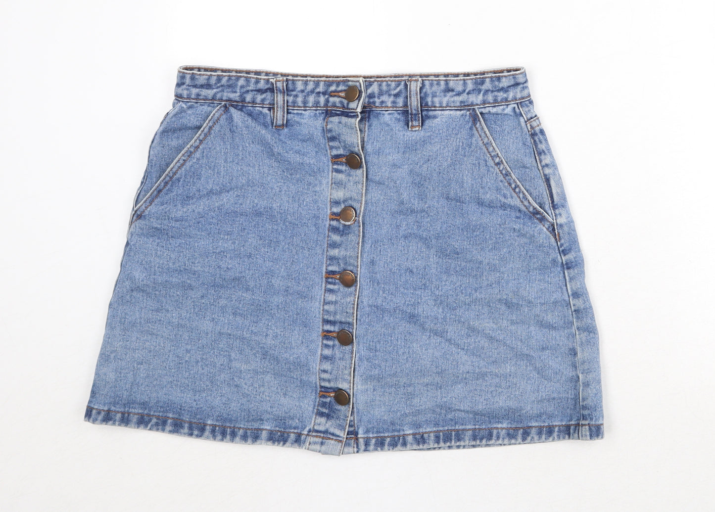 New Look Womens Blue Cotton A-Line Skirt Size 12 Button