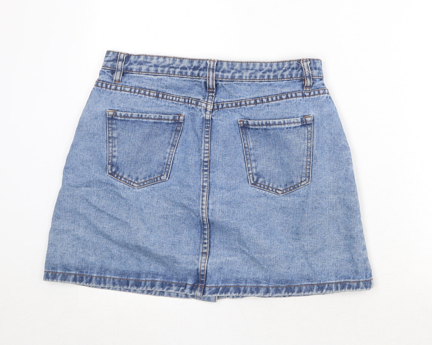 New Look Womens Blue Cotton A-Line Skirt Size 12 Button