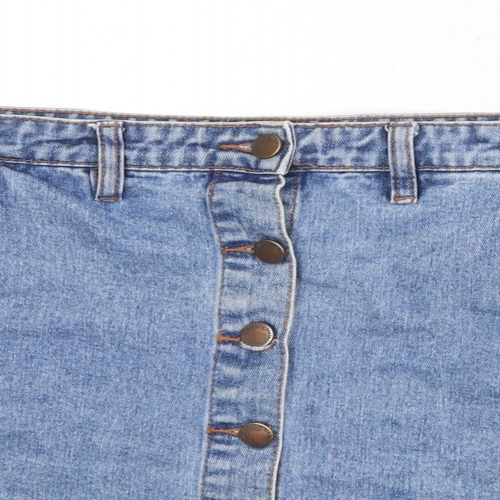 New Look Womens Blue Cotton A-Line Skirt Size 12 Button