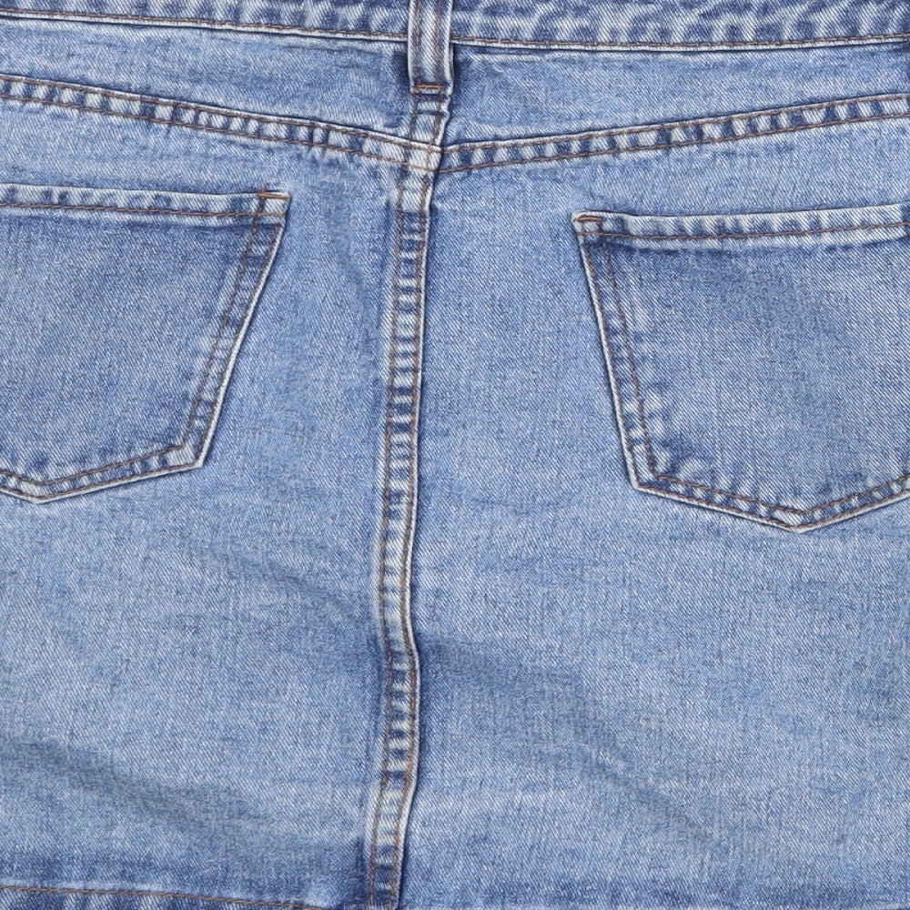 New Look Womens Blue Cotton A-Line Skirt Size 12 Button