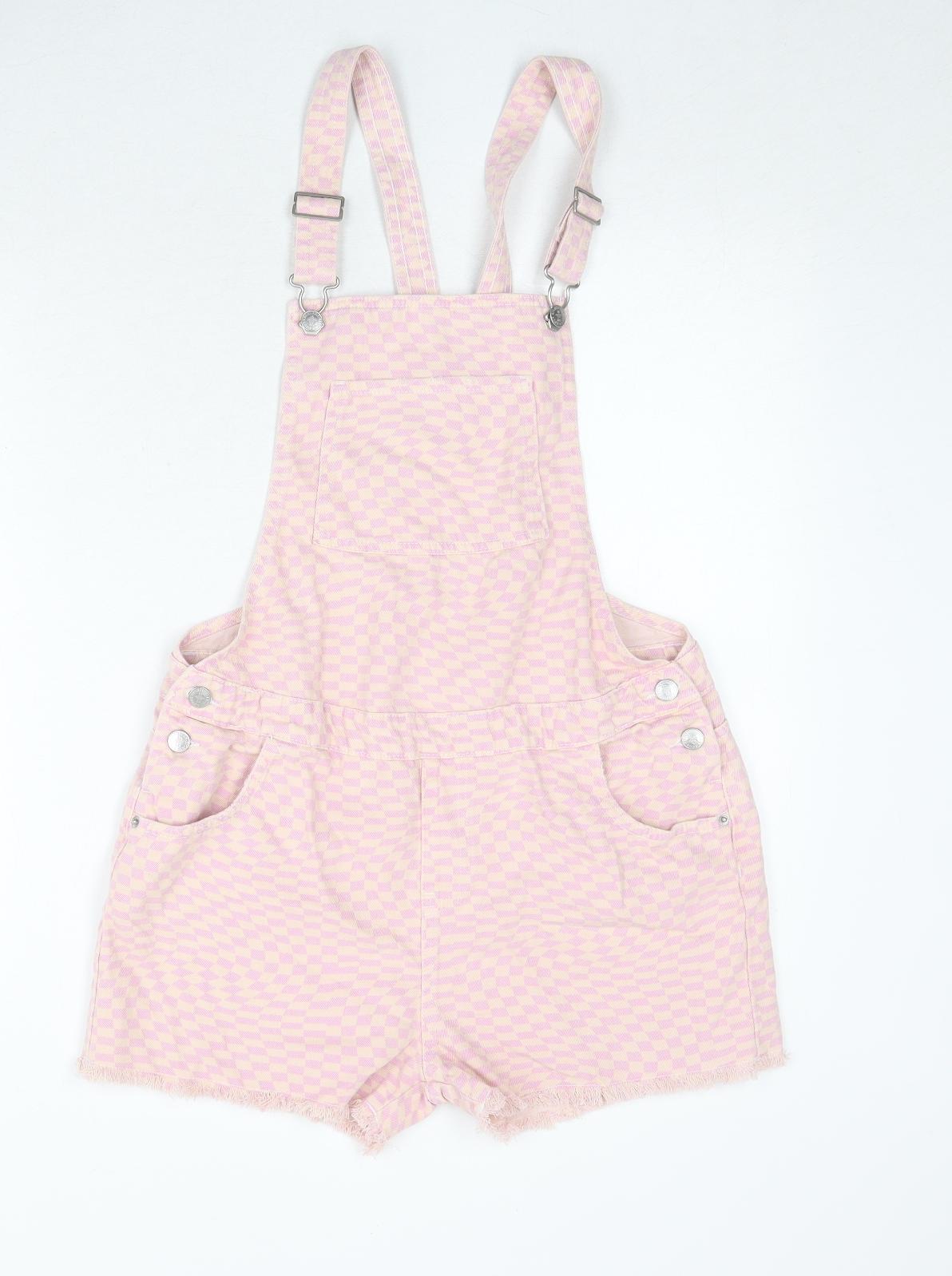 Marks and Spencer Girls Pink Geometric 100% Cotton Dungaree Outfit/Set Size 15-16 Years Button