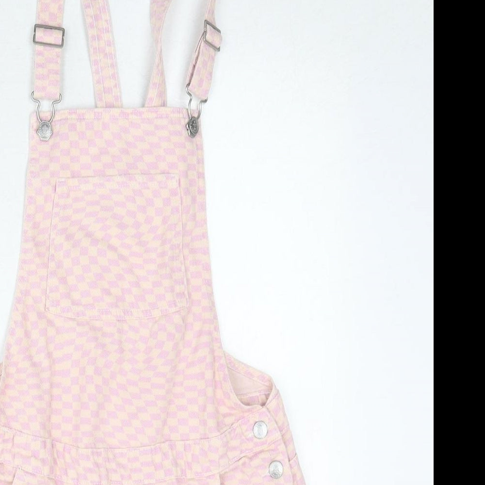 Marks and Spencer Girls Pink Geometric 100% Cotton Dungaree Outfit/Set Size 15-16 Years Button