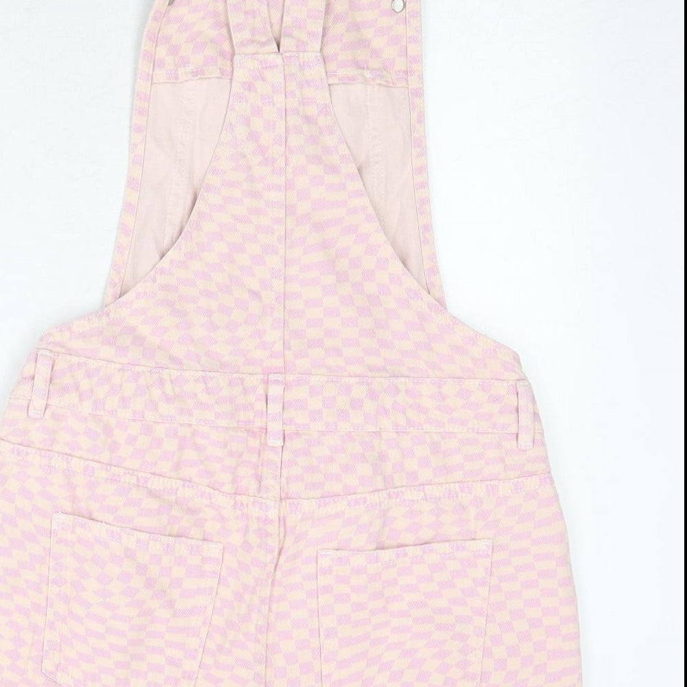 Marks and Spencer Girls Pink Geometric 100% Cotton Dungaree Outfit/Set Size 15-16 Years Button