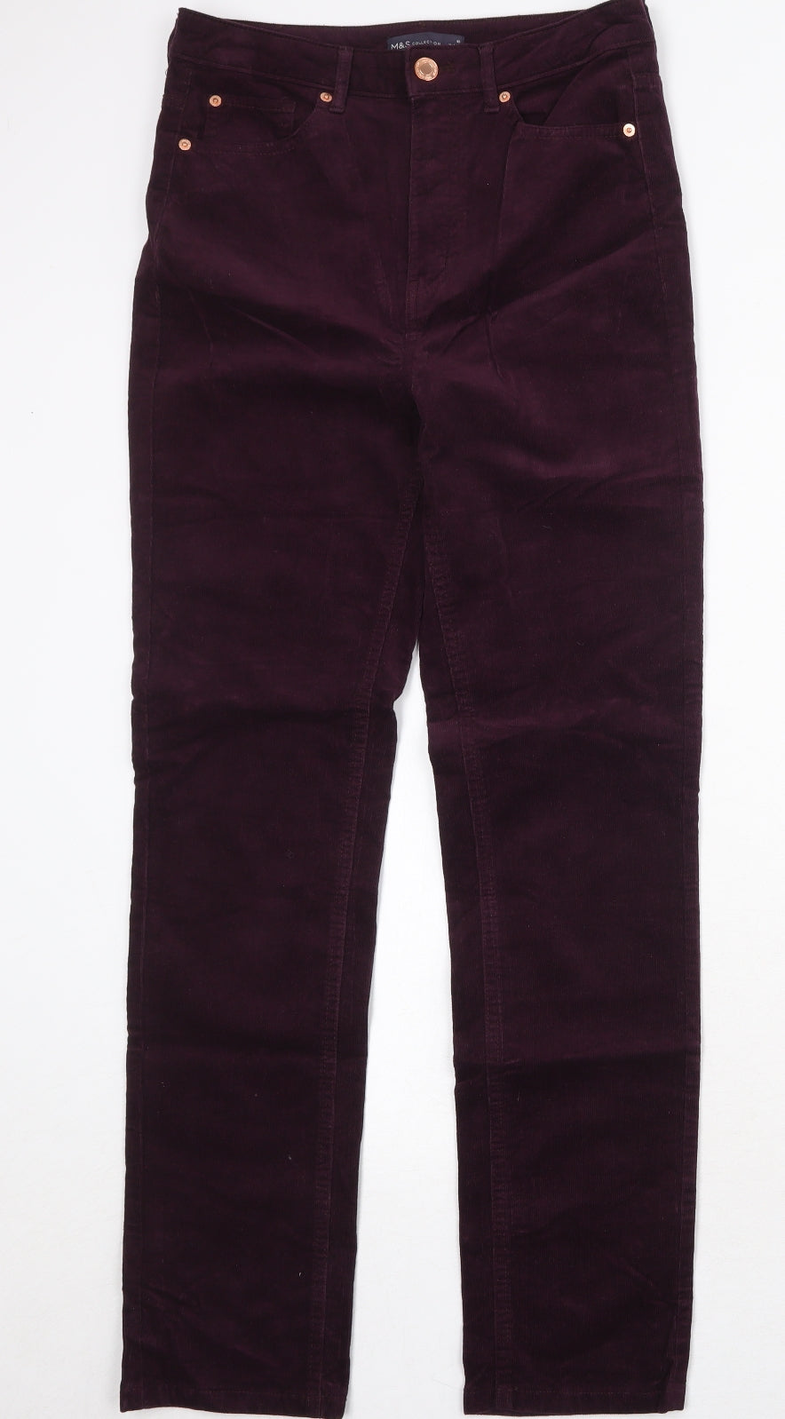 Marks and Spencer Womens Purple Cotton Trousers Size 10 Regular Zip