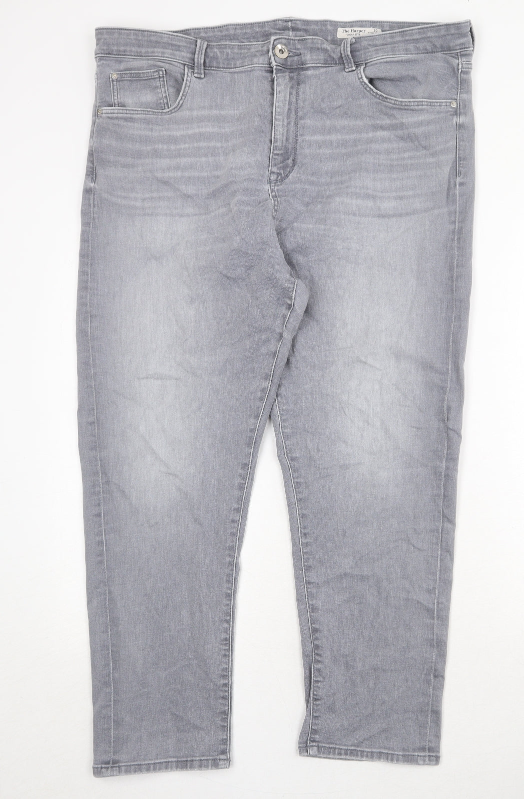 Marks and Spencer Womens Grey Cotton Straight Jeans Size 20 Regular Zip