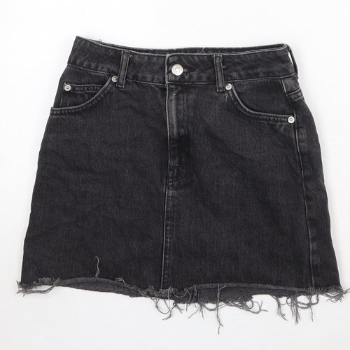 Topshop Womens Black Cotton Mini Skirt Size 6 Zip