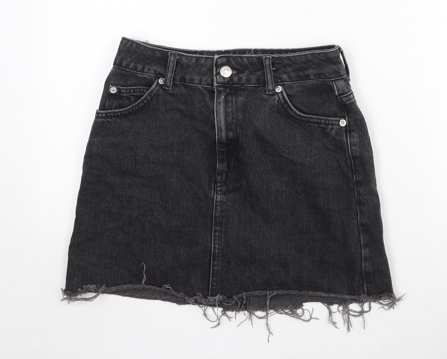 Topshop Womens Black Cotton Mini Skirt Size 6 Zip