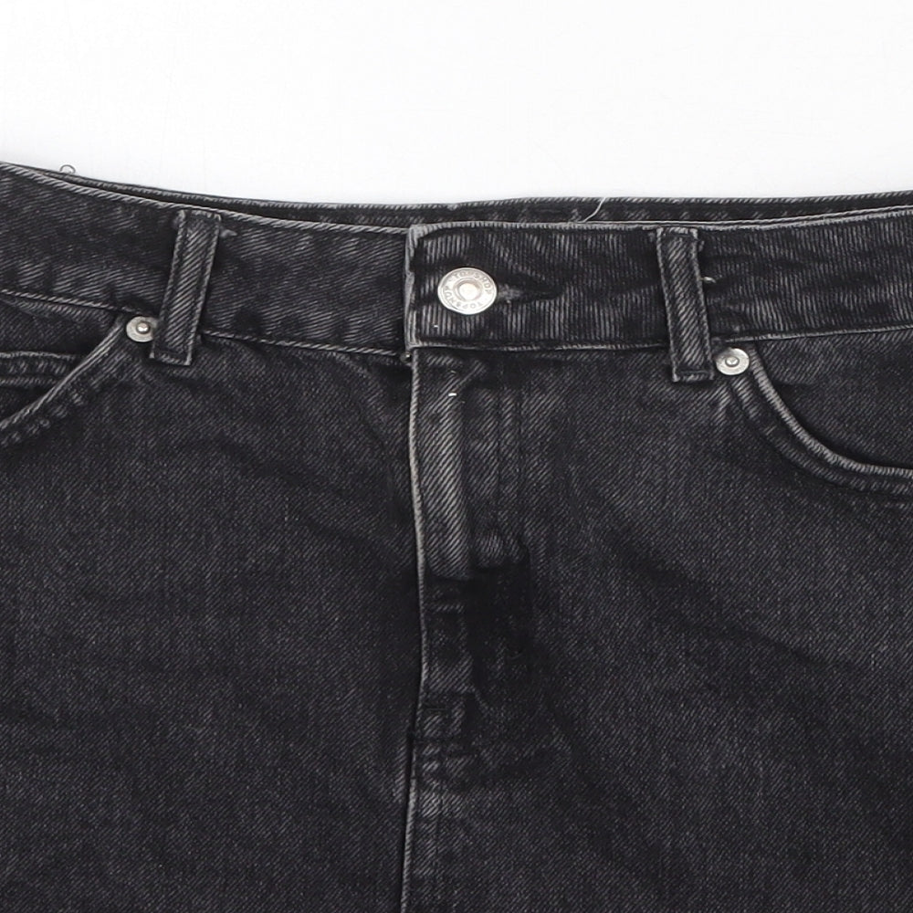 Topshop Womens Black Cotton Mini Skirt Size 6 Zip