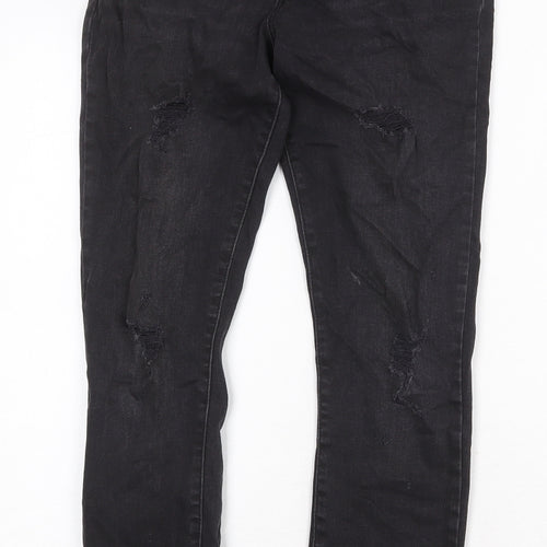 River Island Girls Black Cotton Skinny Jeans Size 12 Years Regular Zip - Distressed