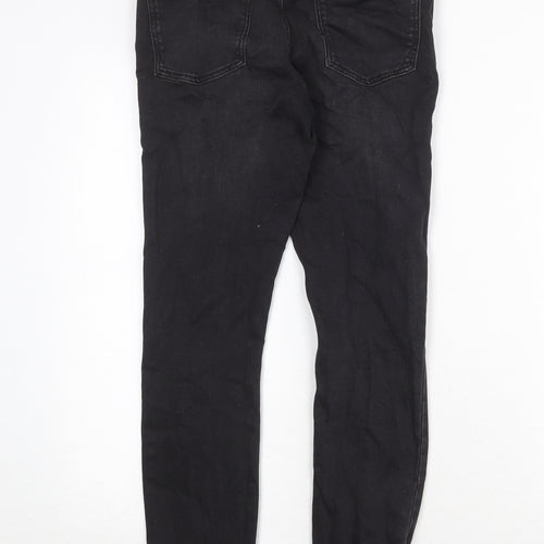 River Island Girls Black Cotton Skinny Jeans Size 12 Years Regular Zip - Distressed