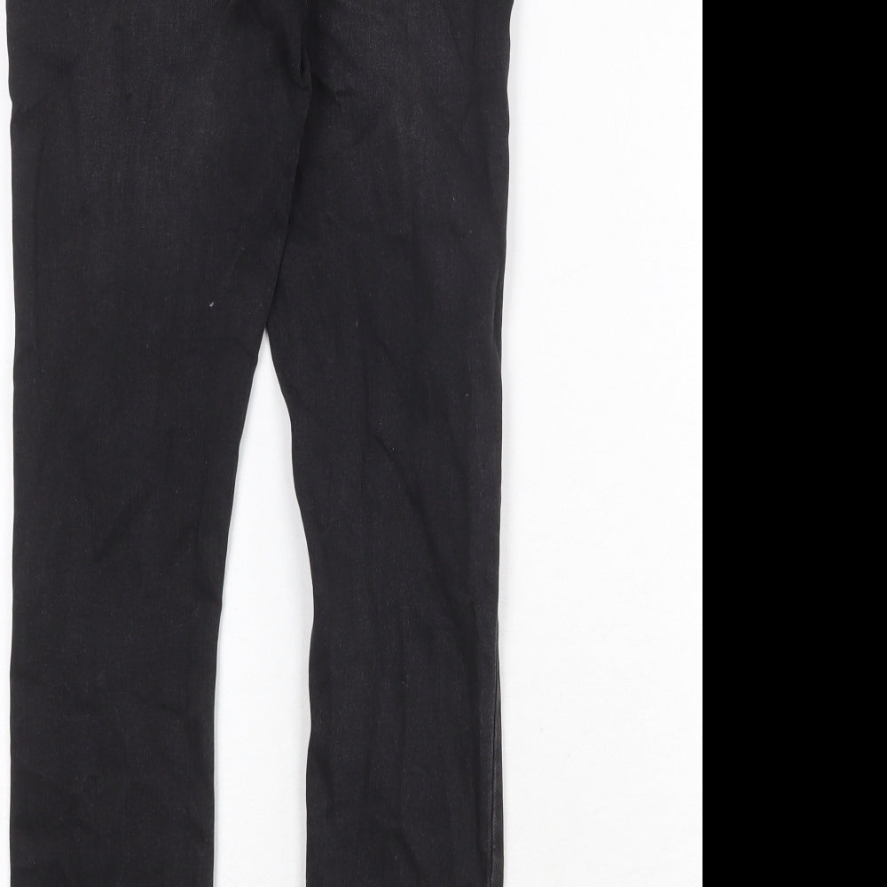 River Island Girls Black Cotton Skinny Jeans Size 12 Years Regular Zip - Distressed