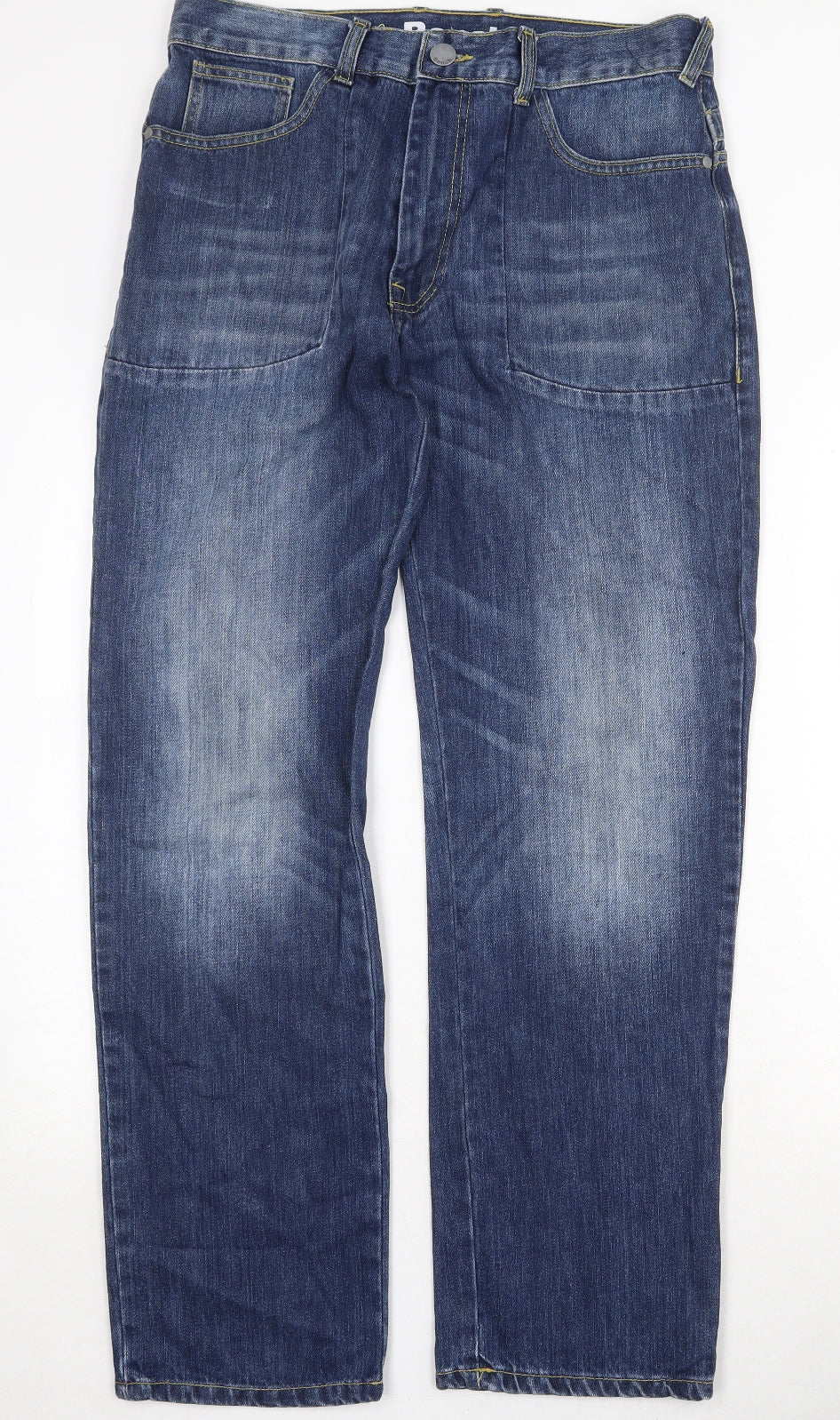 Bench Mens Blue Herringbone Cotton Straight Jeans Size 32 in Regular Zip