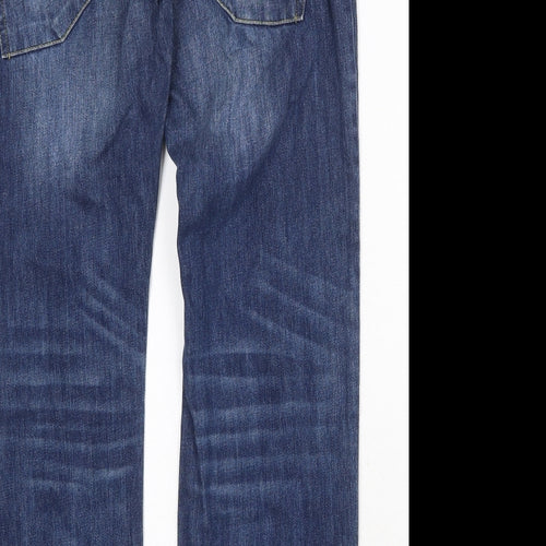 Bench Mens Blue Herringbone Cotton Straight Jeans Size 32 in Regular Zip