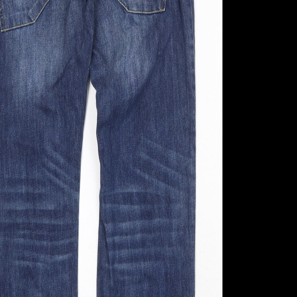 Bench Mens Blue Herringbone Cotton Straight Jeans Size 32 in Regular Zip