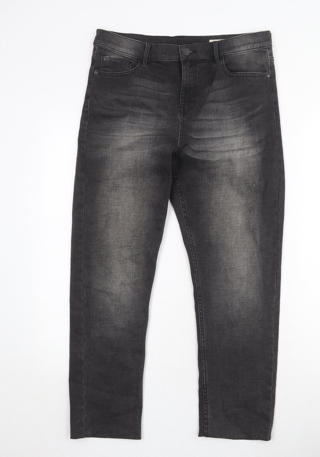 RJR.John Rocha Womens Black Cotton Straight Jeans Size 14 Regular Zip