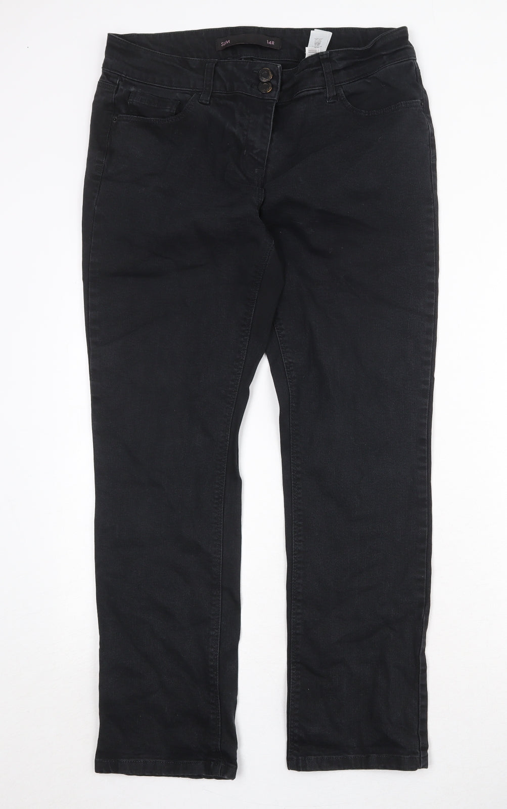 NEXT Womens Black Cotton Straight Jeans Size 14 Regular Zip