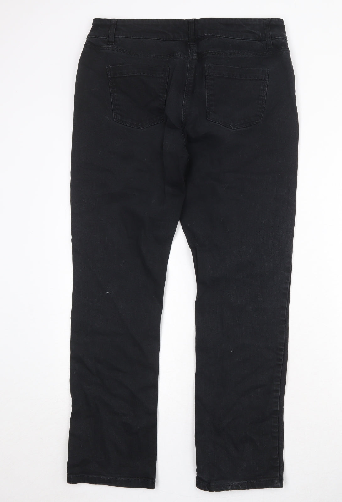 NEXT Womens Black Cotton Straight Jeans Size 14 Regular Zip