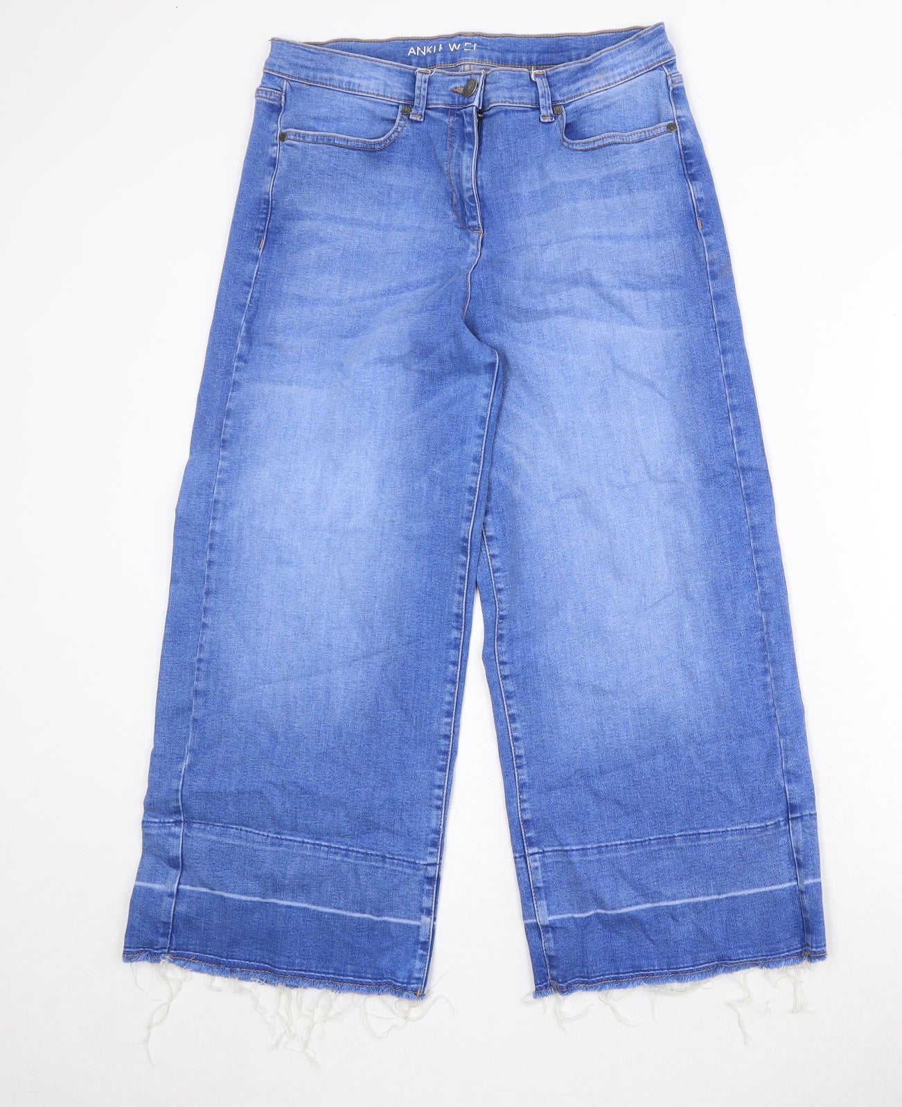 NEXT Womens Blue Cotton Wide-Leg Jeans Size 12 Regular Zip